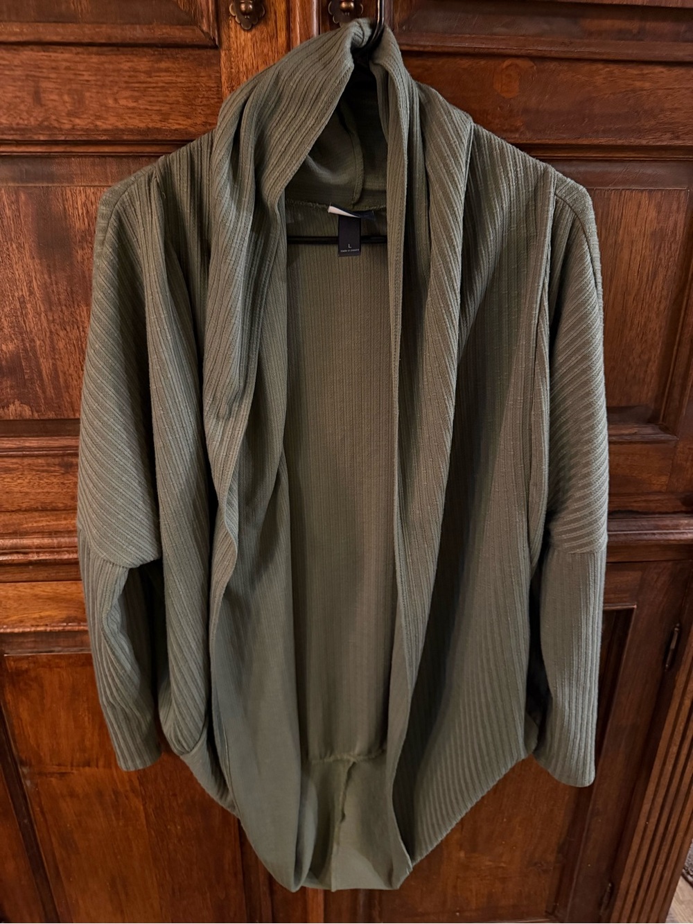 Daytrip Buckle Ribbed Cocoon Cardigan Olive Green With Batwing Sleeves L
